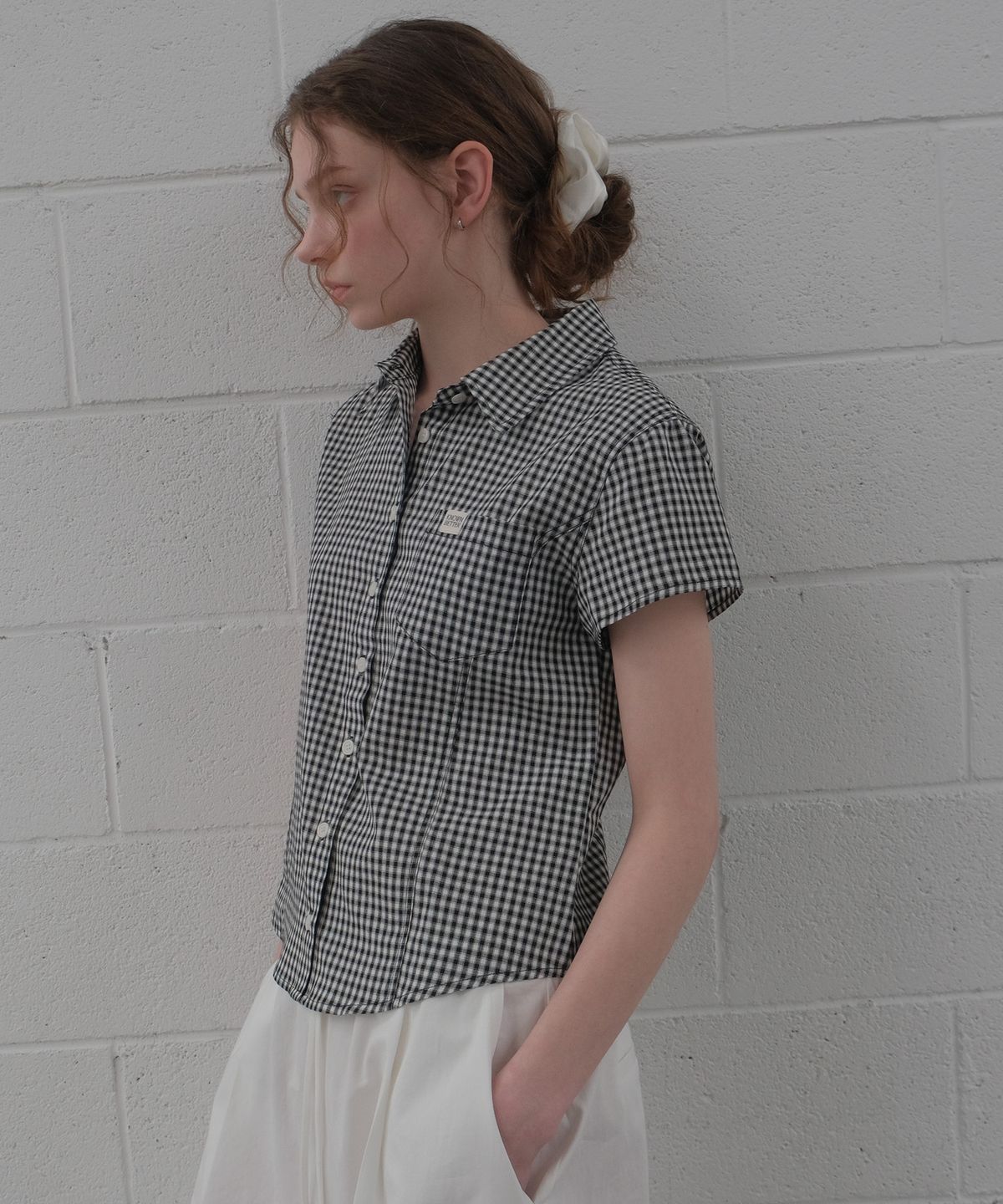 노운베러(KNOWNBETTER) Gingham check half shirt [KNSS07SH02]_Black