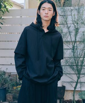 유니섹스 레이어드 후드티 블랙