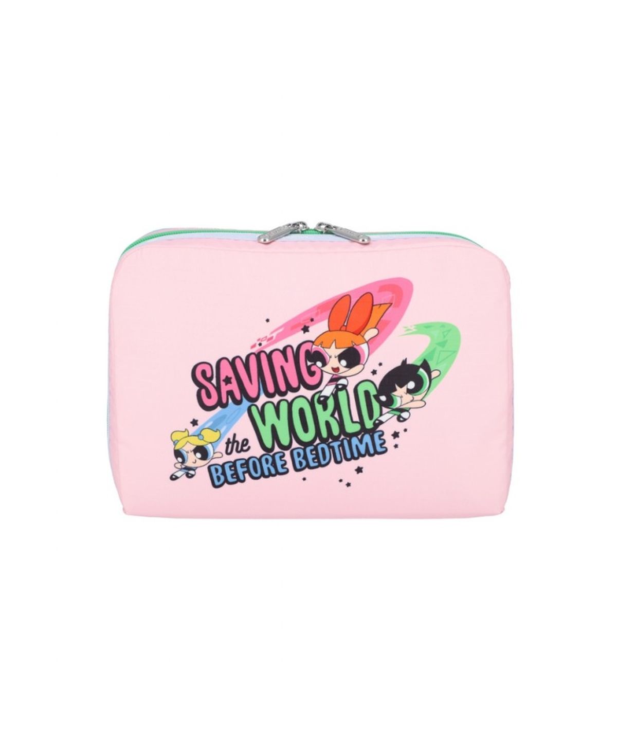 레스포색(LESPORTSAC) 파워퍼프걸 핑크/민트 엑스라지 렉탱귤러 코스메틱 파우치 [7121.HG05]