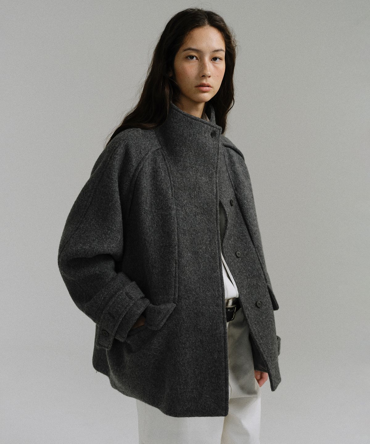 아우브아워(AUBOUR) vent wool half coat (grey)