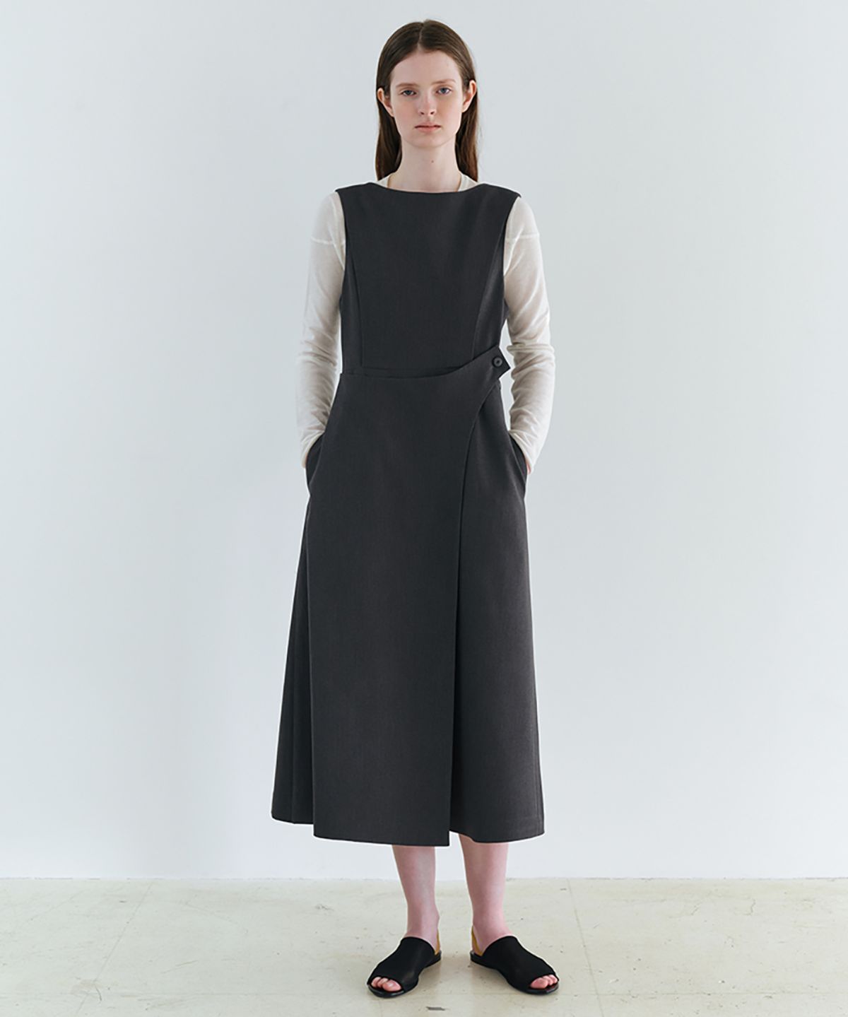 아우브아워(AUBOUR) wrap button dress (grey)