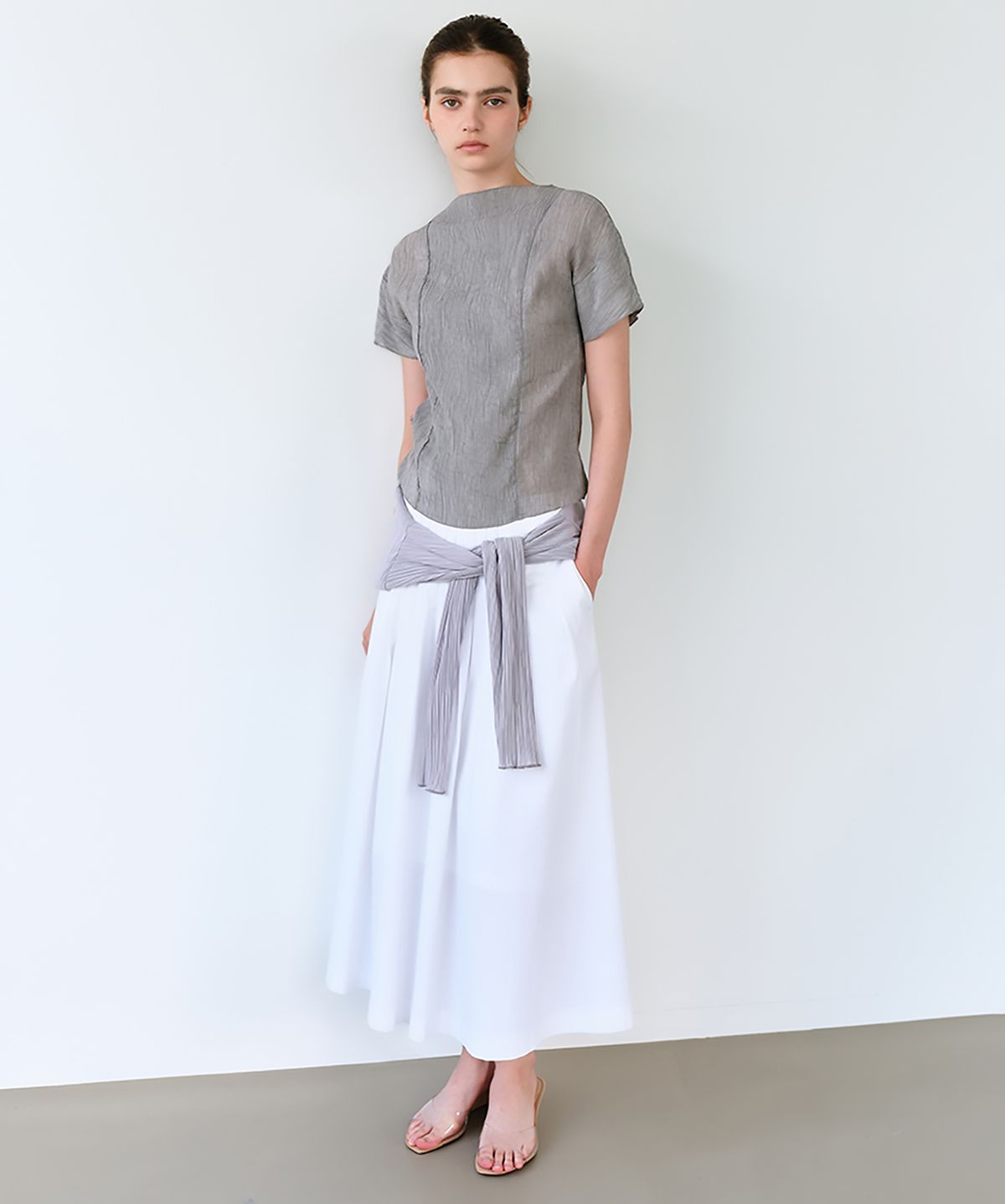 아우브아워(AUBOUR) asym pleats skirt (ivory)