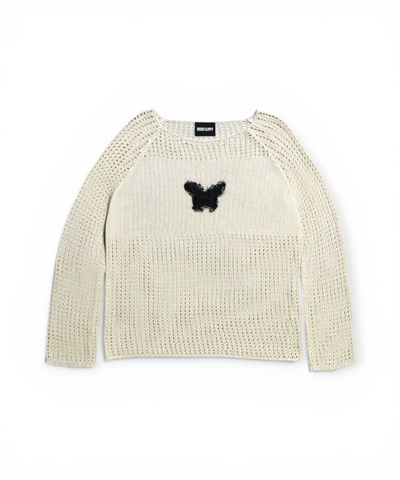 Butterfly Sheer Open Knit Top (Beige)