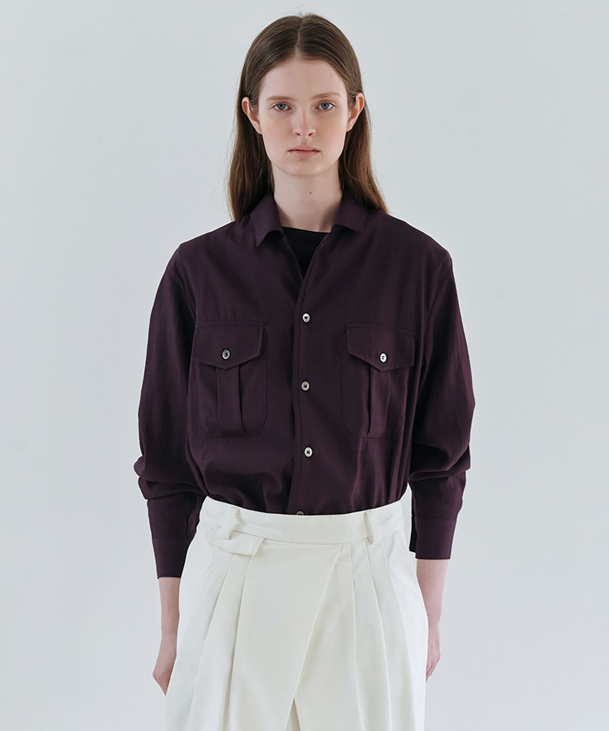 아우브아워(AUBOUR) wrinkled signature shirts (deep violet)