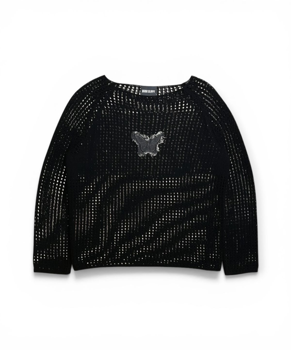 본슬리피(BORN SLIPPY) Butterfly Sheer Open Knit Top (Black)