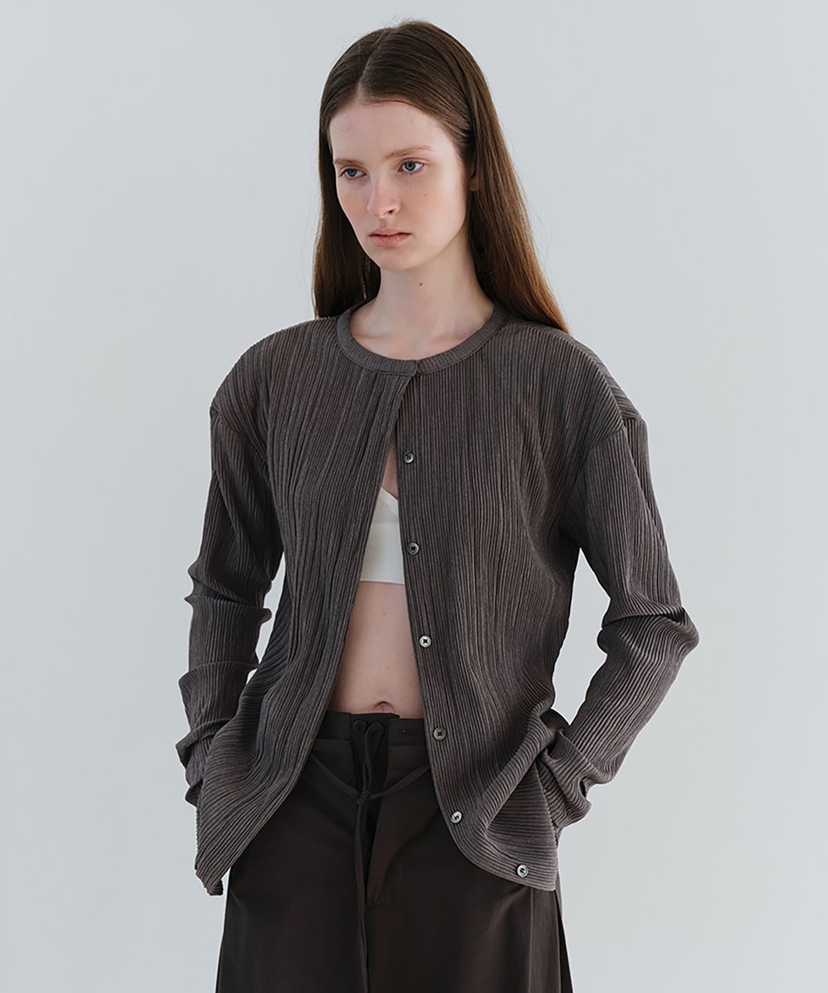 아우브아워(AUBOUR) hidden pleats blouse (charcoal)
