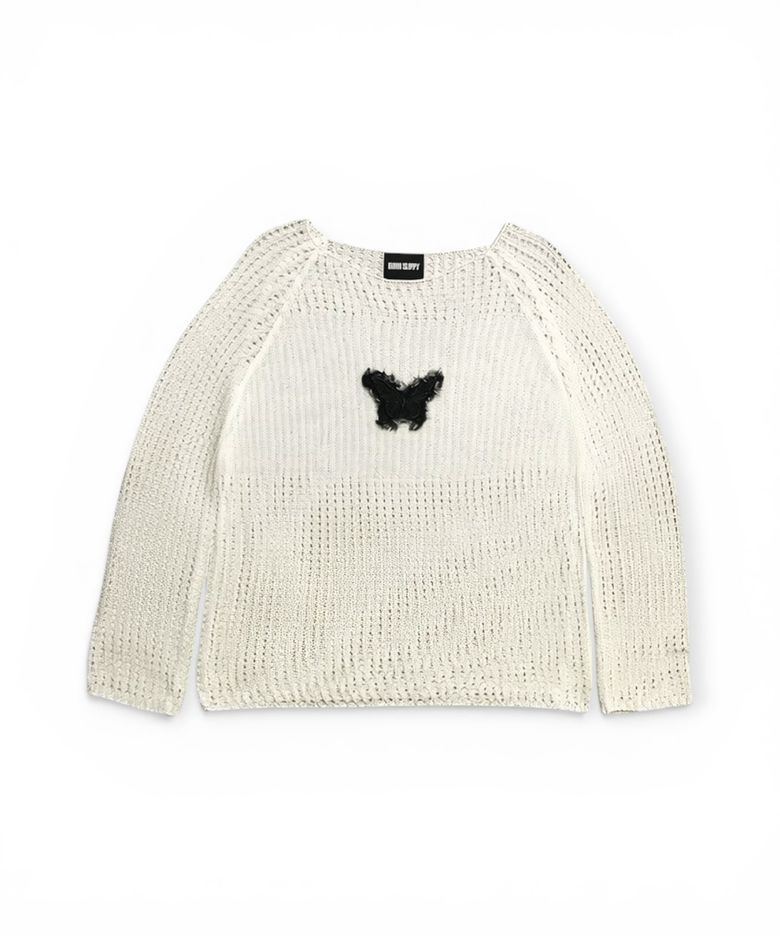 Butterfly Sheer Open Knit Top (Ivory)