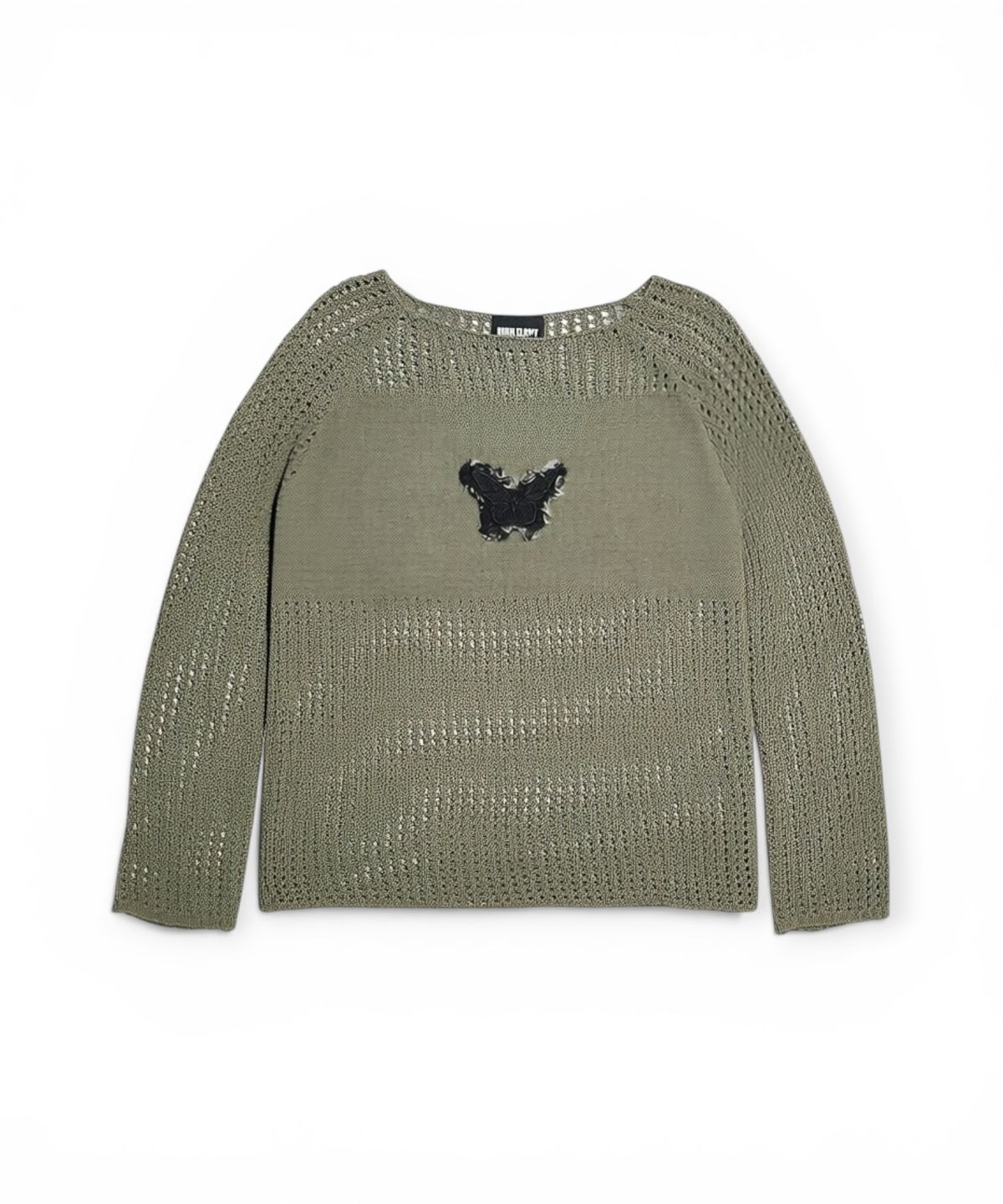 본슬리피(BORN SLIPPY) Butterfly Sheer Open Knit Top (Khaki)