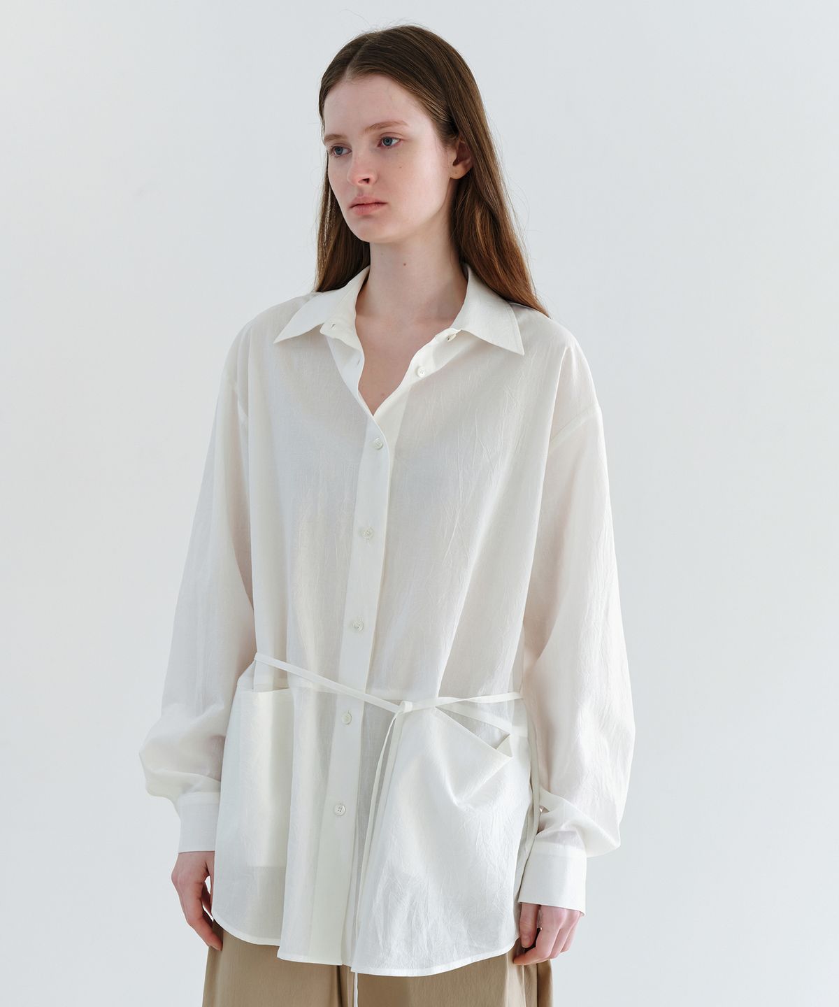 아우브아워(AUBOUR) ease belted shirt (white)