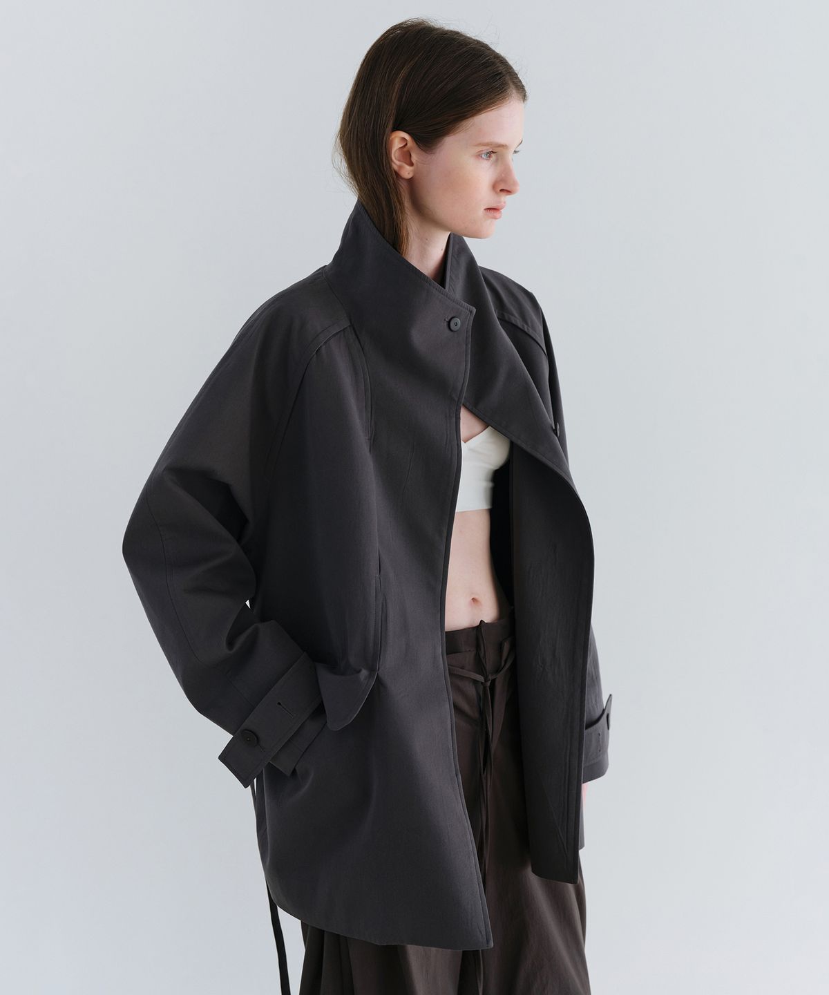 아우브아워(AUBOUR) vent half trench coat (charcoal)
