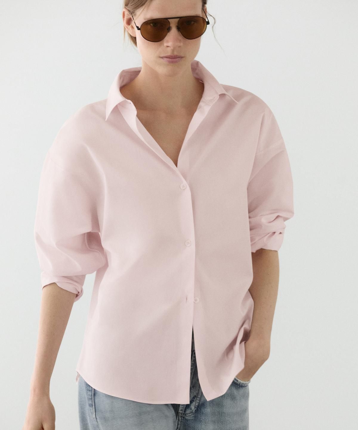 마시모두띠(MASSIMO DUTTI) 코튼 포플린 핀턱 셔츠