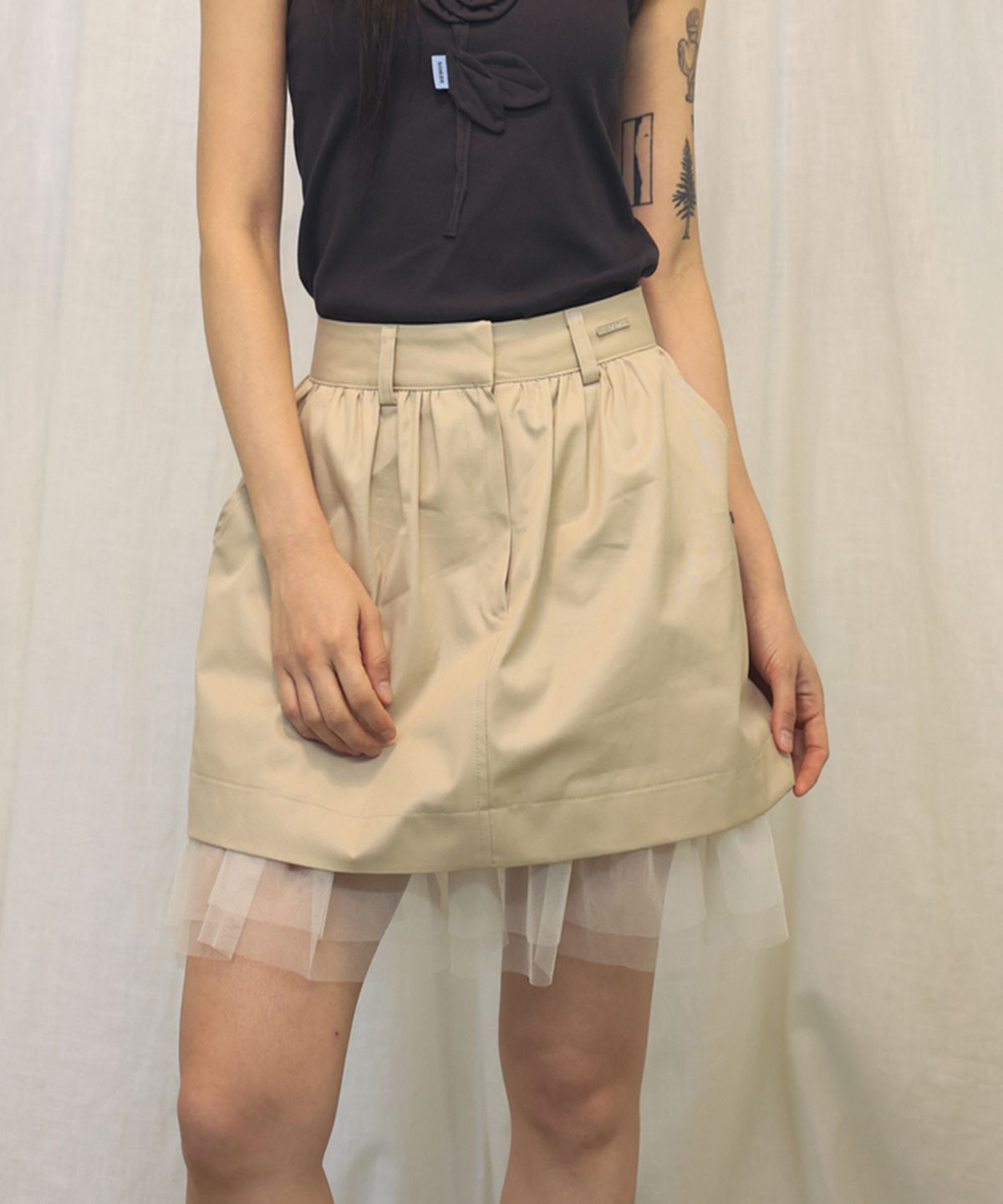 소르디(SORDI) Trench Tulle Skirt_beige