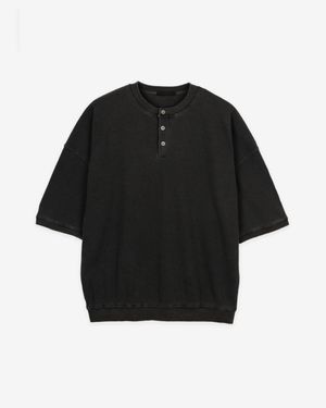 피그먼트 와플 버튼 티셔츠 (Washed Black)