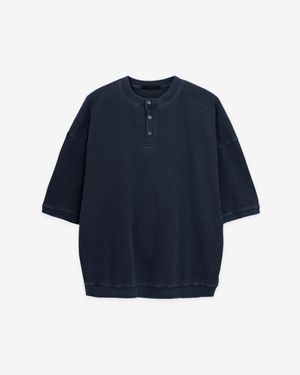 피그먼트 와플 버튼 티셔츠 (Navy)