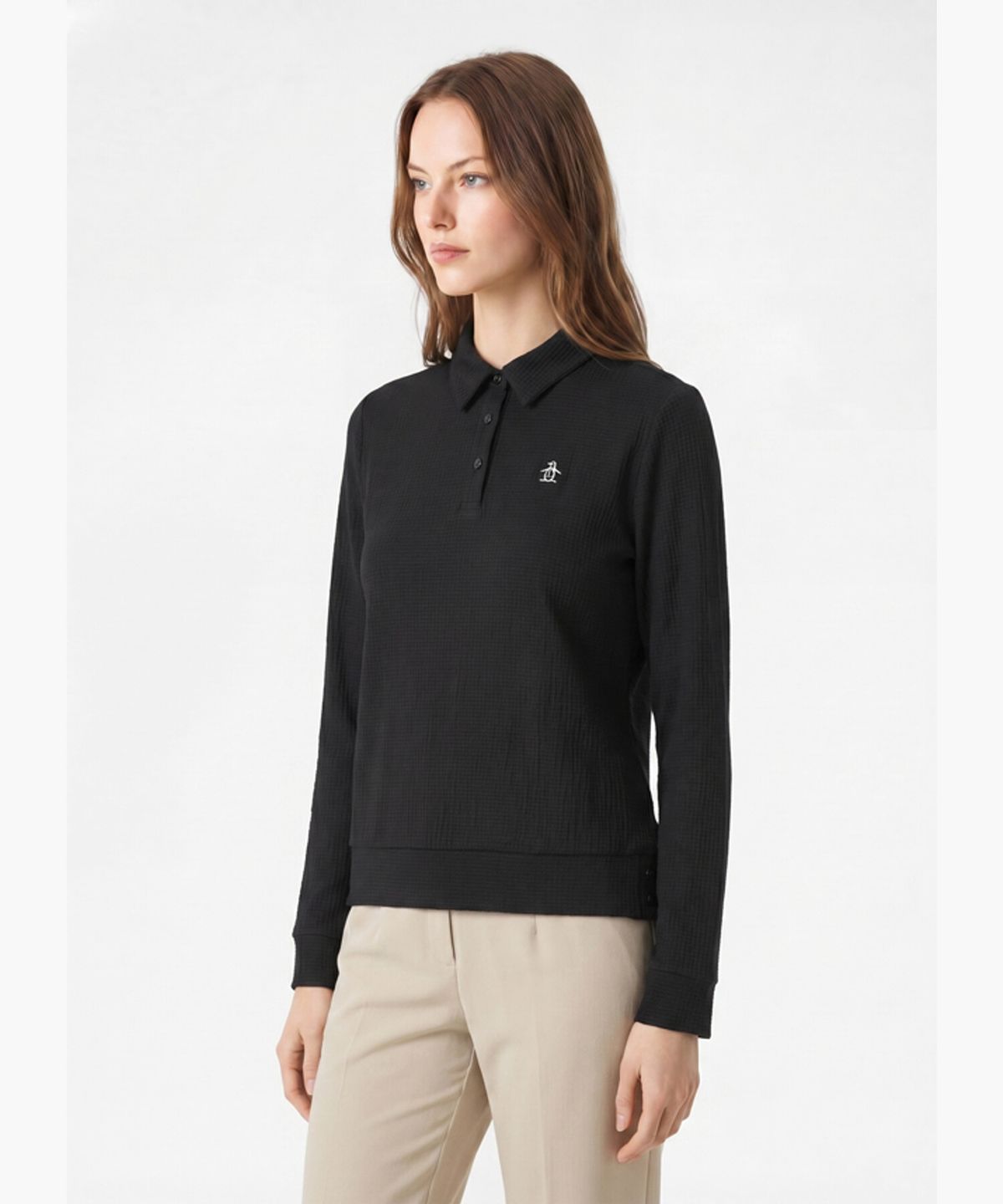 먼싱웨어(MUNSINGWEAR) 여성 써커 긴팔 티셔츠 블랙 MR222LTL43