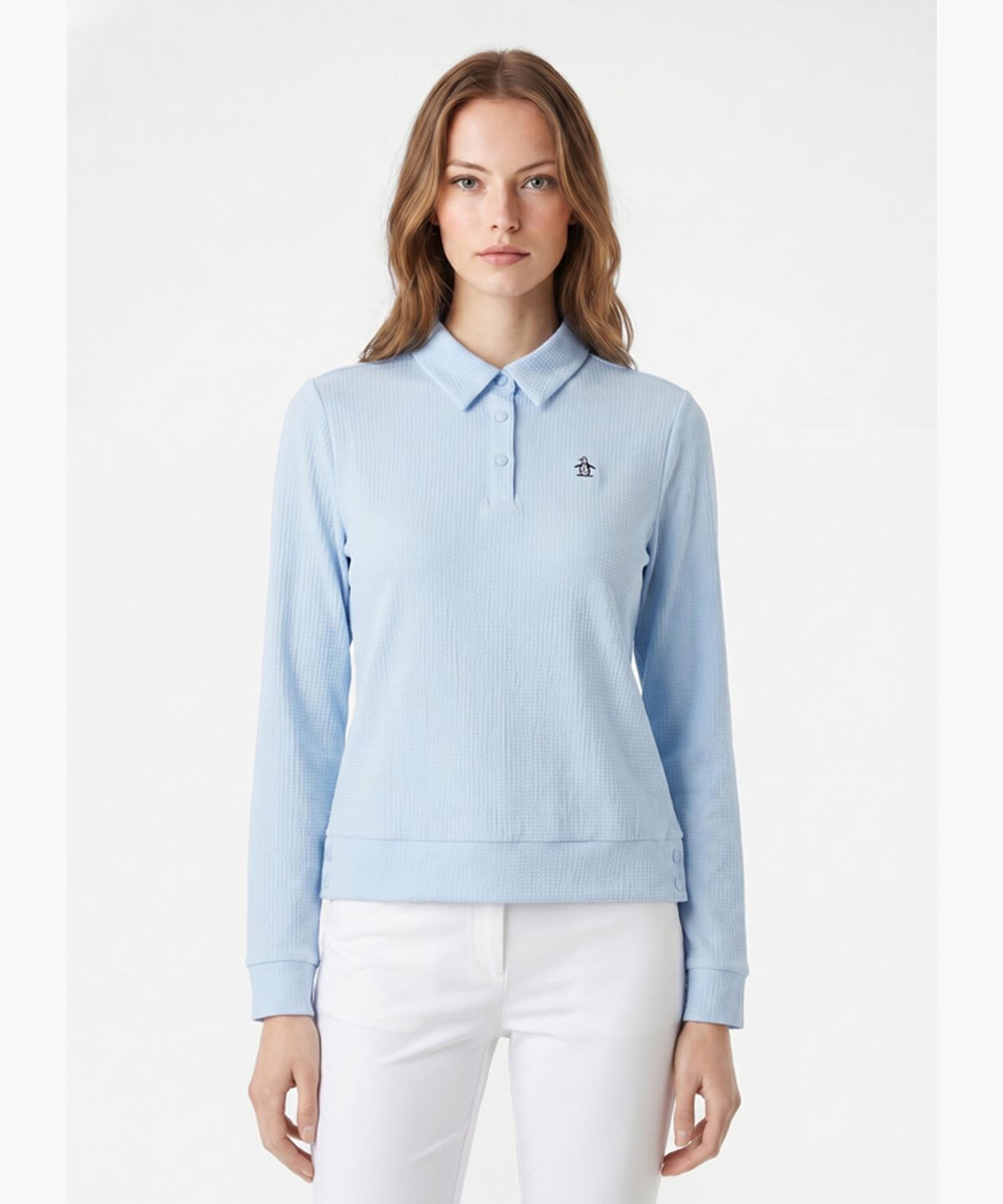 먼싱웨어(MUNSINGWEAR) 여성 써커 긴팔 티셔츠 라이트블루 MR222LTL43