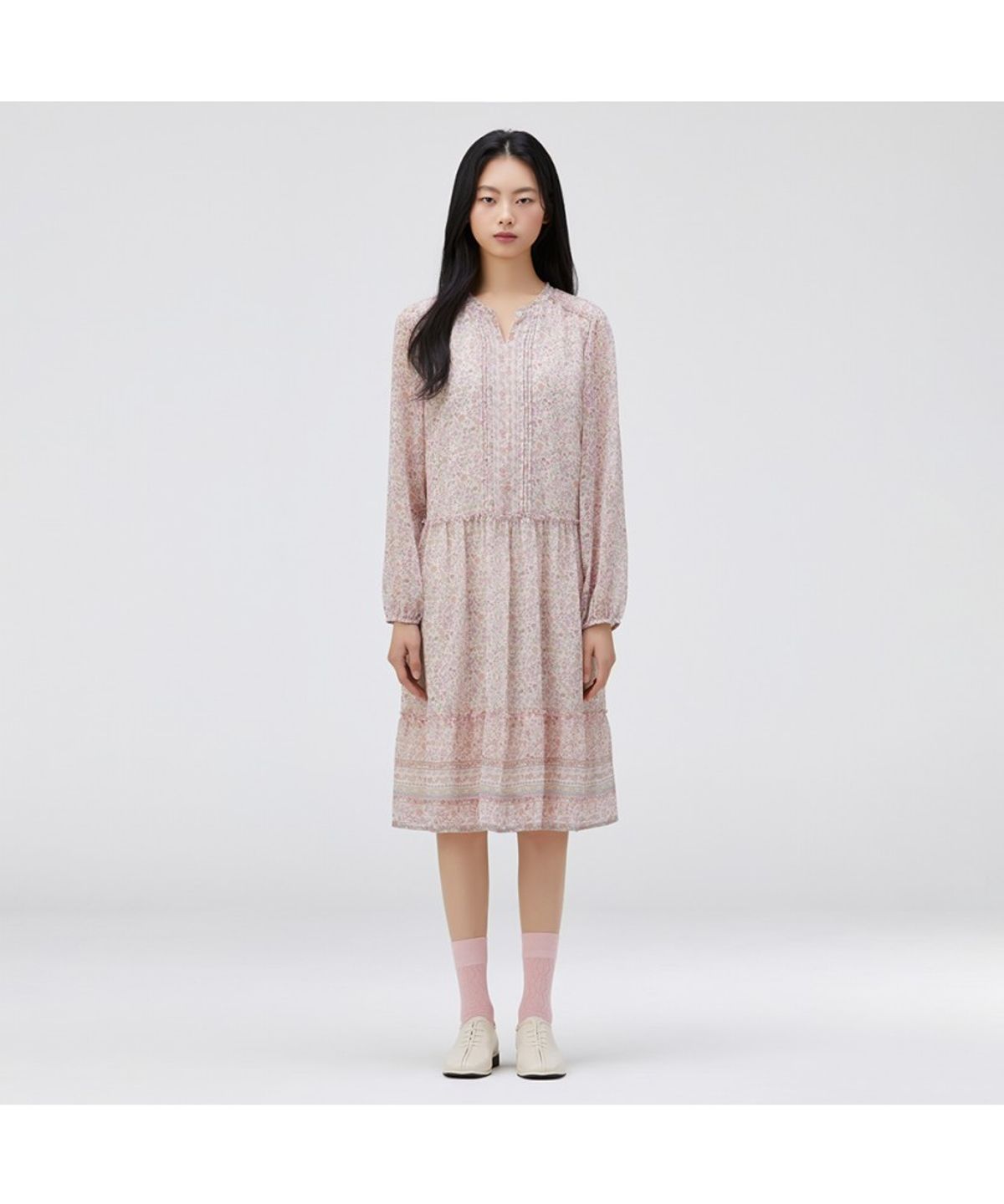 써스데이 아일랜드(THURSDAY ISLAND) 플라워 보더 미디 원피스_T262MOP139W