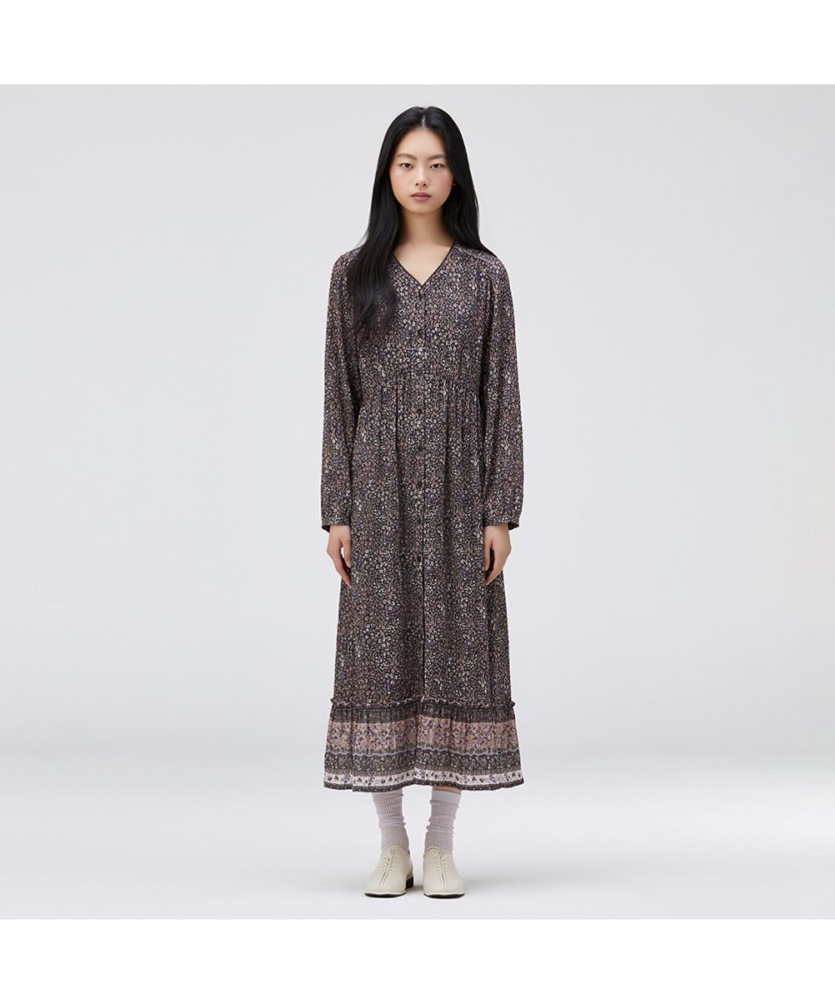 써스데이 아일랜드(THURSDAY ISLAND) 플라워 브이넥 풀오픈 원피스_T262MOP136W