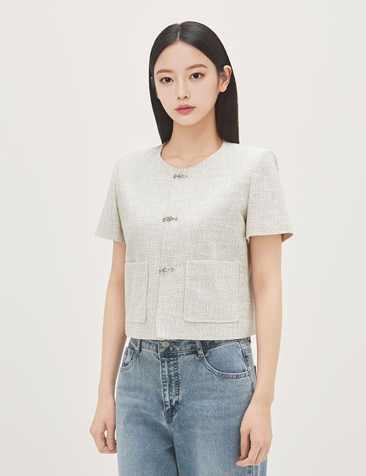 로엠(ROEM) 금속장식 칼라리스 반팔자켓 RMJKG25R14