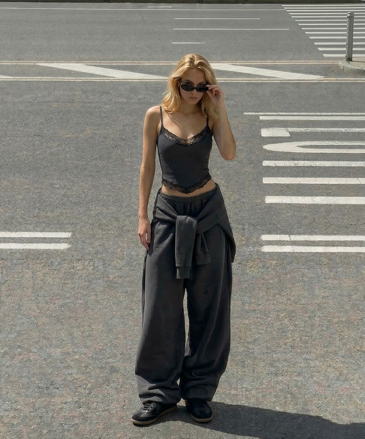 오도어(ODOR) Tie pants - Charcoal