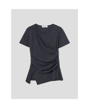 밑단 슬릿 반소매 티셔츠  애쉬