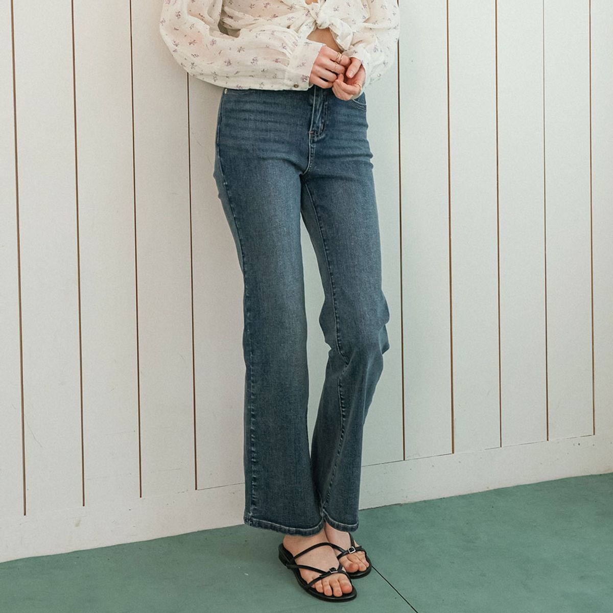 던드롭(DUNDROP) DD_Contrast panel denim pants_2color