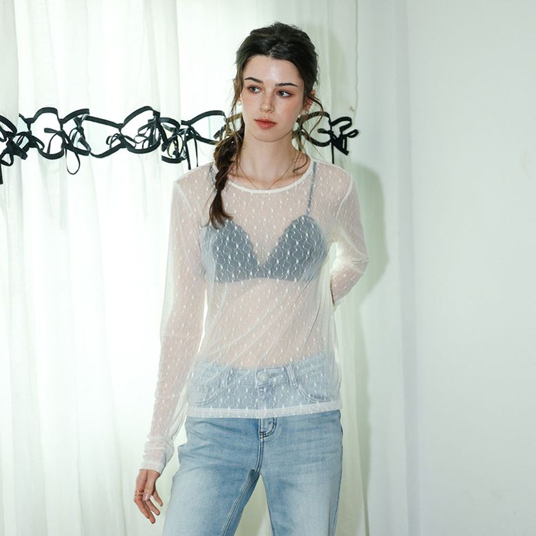 DD_Mesh dot long sleeve top_IVORY