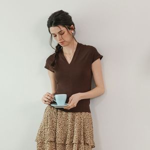 DD_Slim fit v neck cap sleeve top_5color