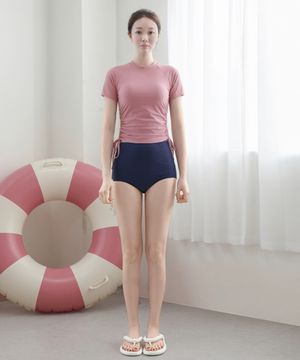 반팔 셔링 스트랩 하이웨스트 체형커버 수영복_핑크