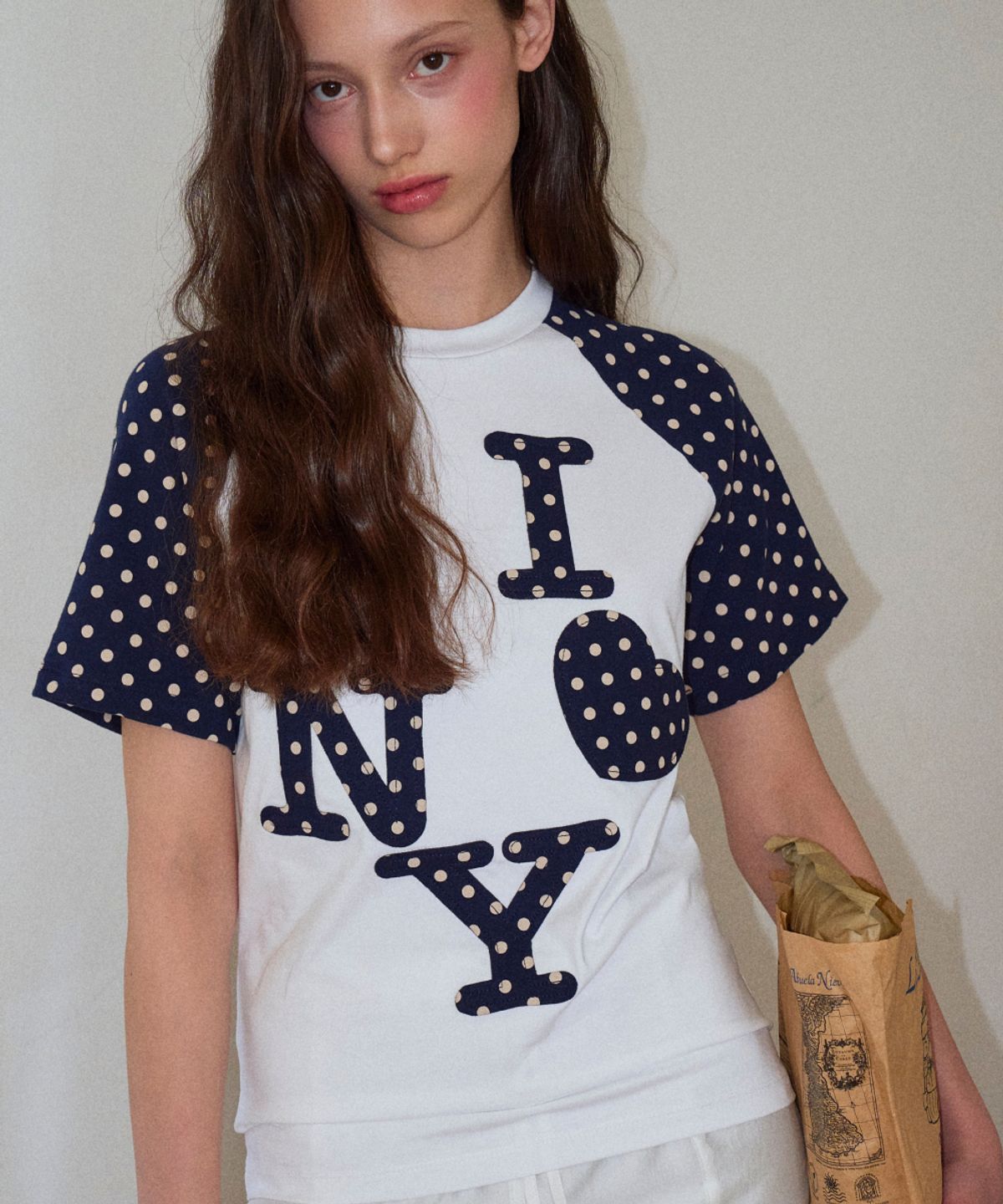 로긴 앤 로지(ROGIN N ROSIE) NY Dot Point Ragian T-Shirt Navy