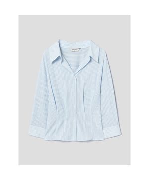 스트라이프 칼라넥 턱 셔츠형 블라우스  스카이 블루