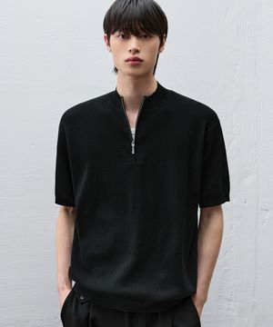 [크롭] 어베인 리브드 하프 집업 니트 [BLACK]