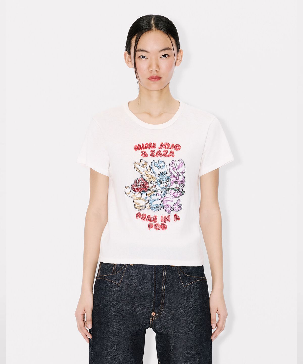 겐조(KENZO) 여성 겐조 카툰 자수 클래식 티셔츠_K265AWTC06WHX