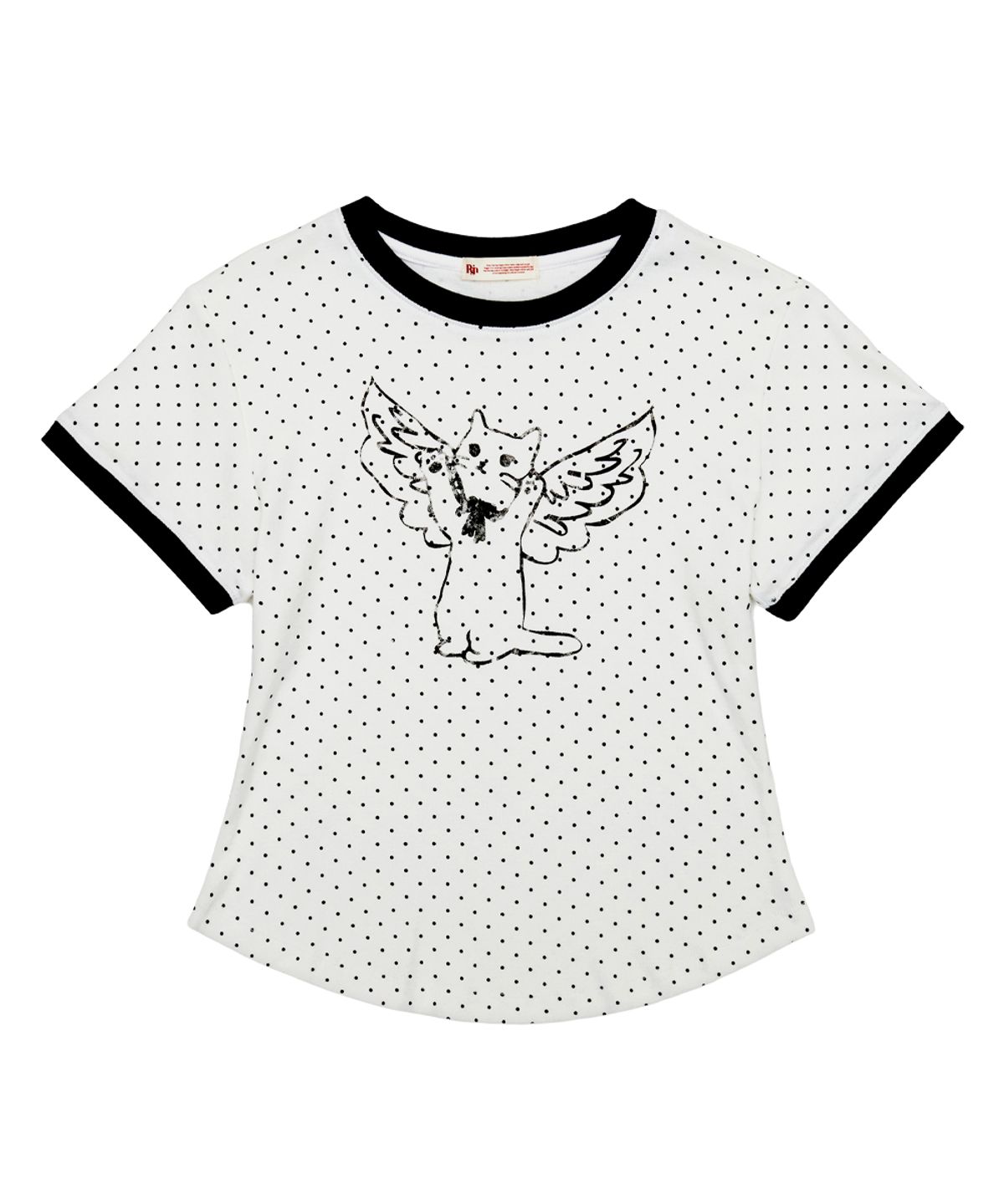 로긴 앤 로지(ROGIN N ROSIE) Angel Cat Dot Ringer T-shirt White