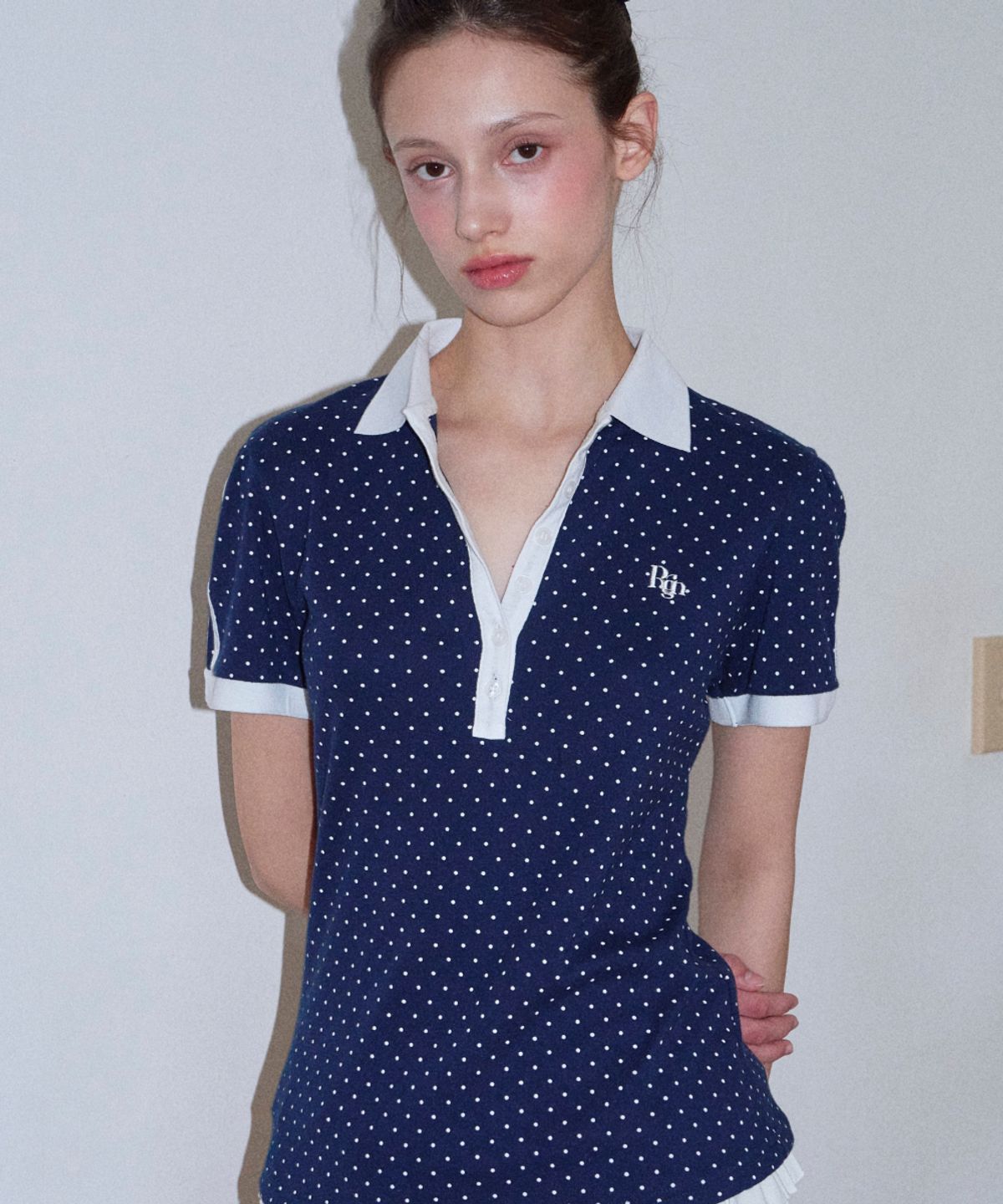 로긴 앤 로지(ROGIN N ROSIE) Frill Cap Polo Shirt Navy