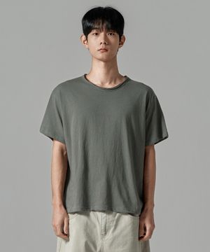 M1087 컷오프 라운드 반팔 티셔츠_카키