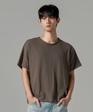 M1087 컷오프 라운드 반팔 티셔츠_브라운