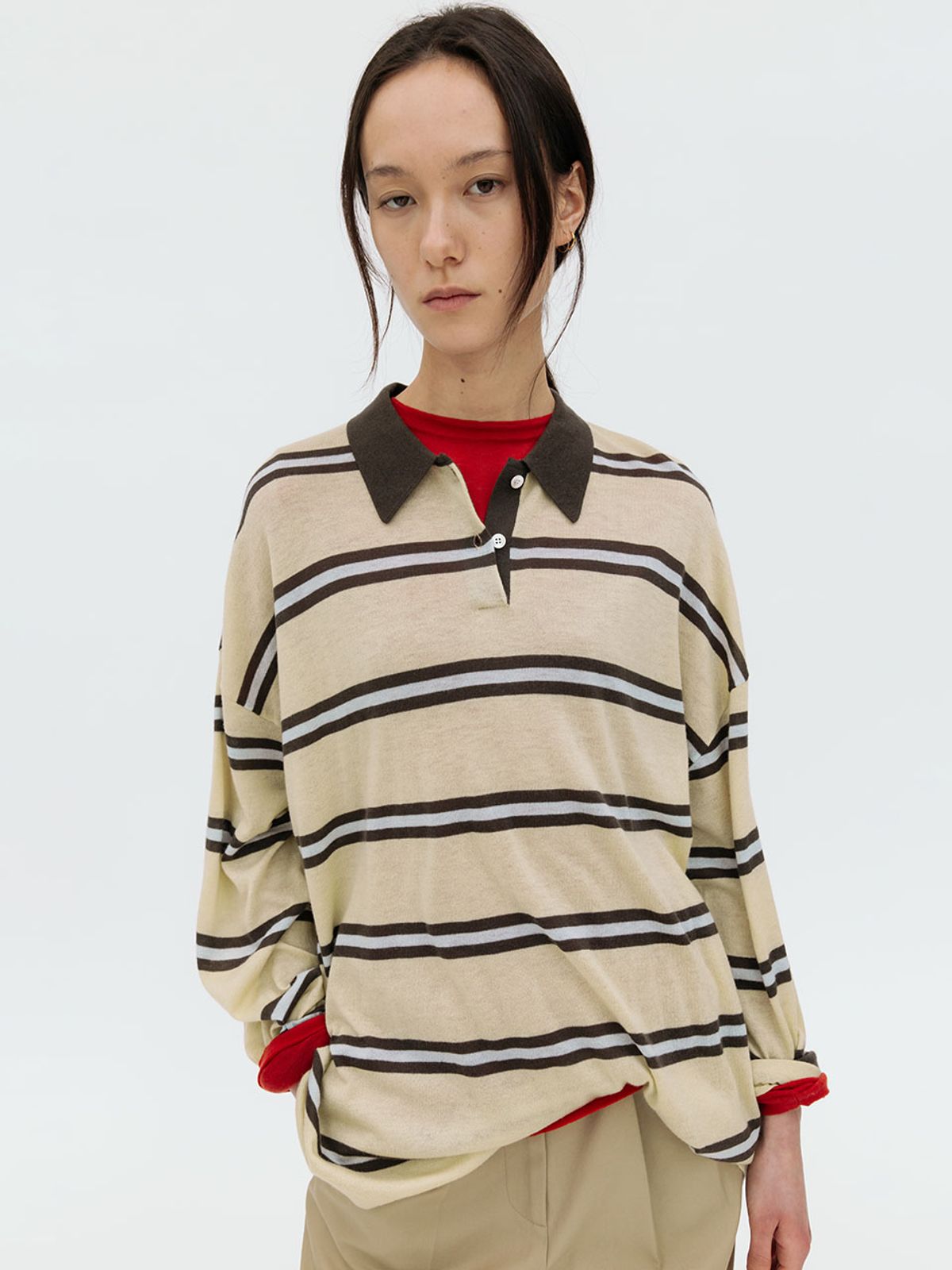 르비에르(LVIR) STRIPE OVER-FIT COLLAR KNIT (LIGHT YELLOW)