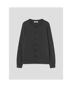 리넨 혼방 솔리드 라운드 카디건  애쉬
