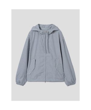 미니 체크 캐주얼 후드 재킷  스카이 블루