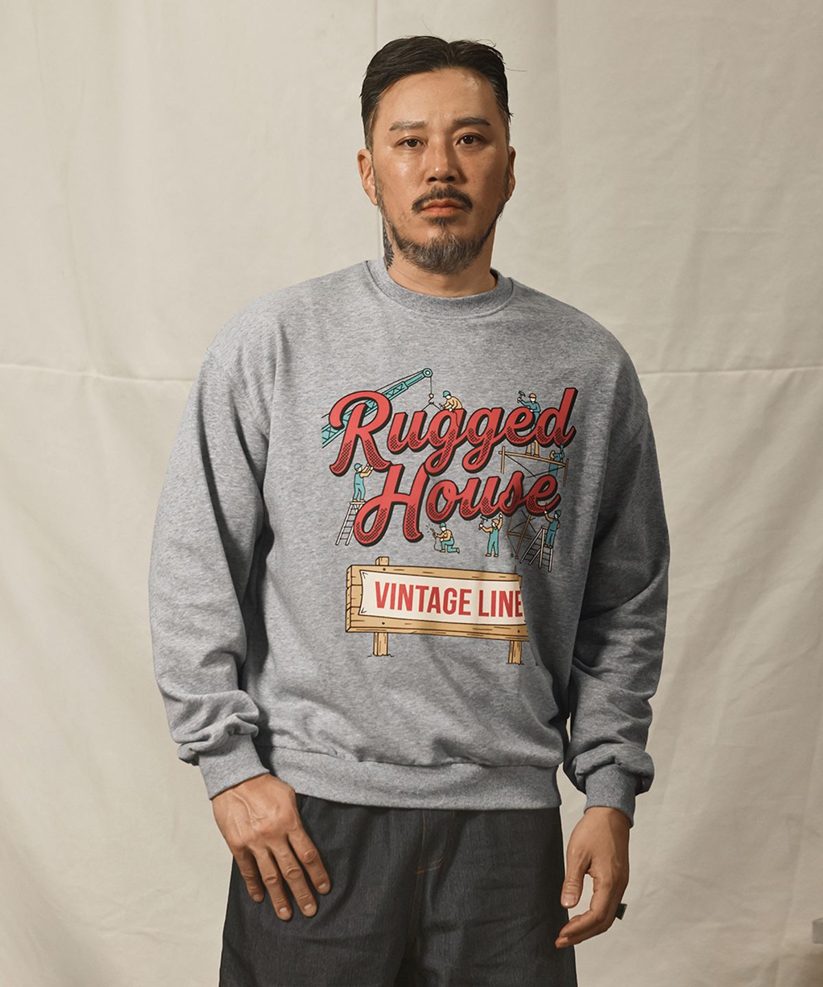 러기드하우스(RUGGED HOUSE) 빌더스 빈티지 맨투맨 멜란지그레이