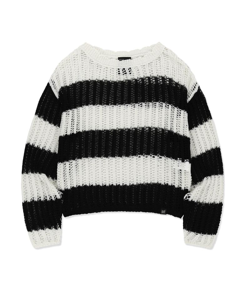 W STRIPE NET KNIT - BLACK