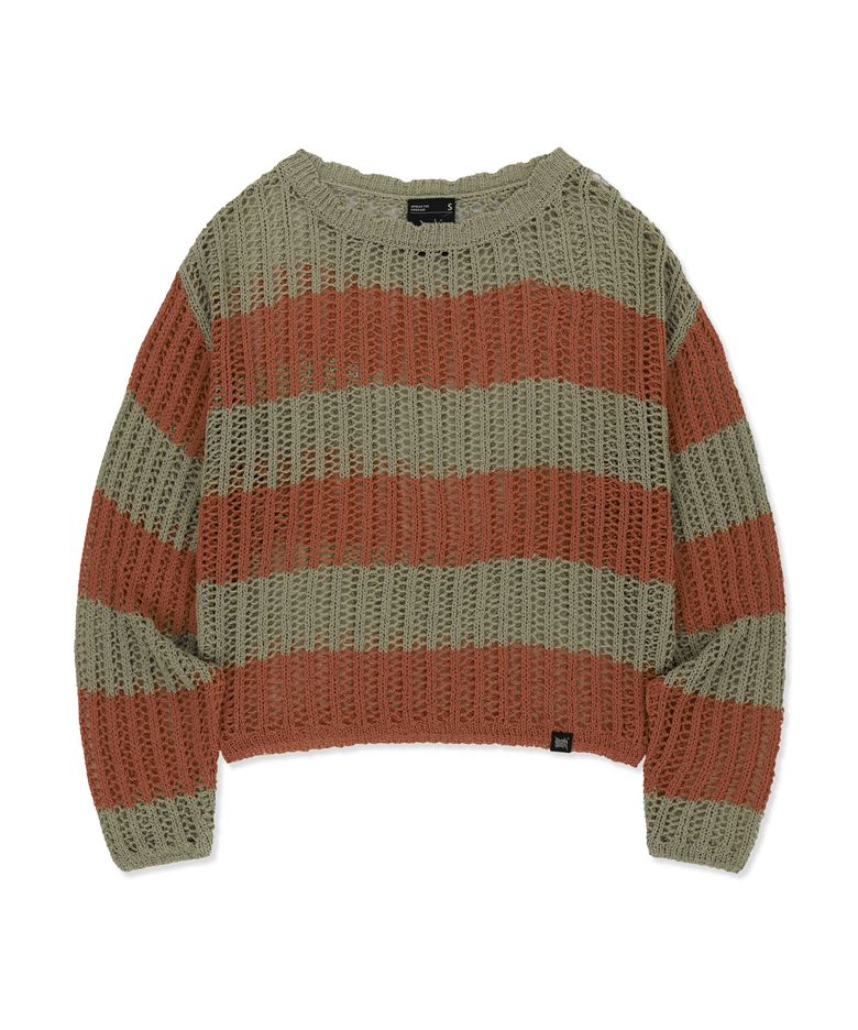 W STRIPE NET KNIT - RED ORANGE