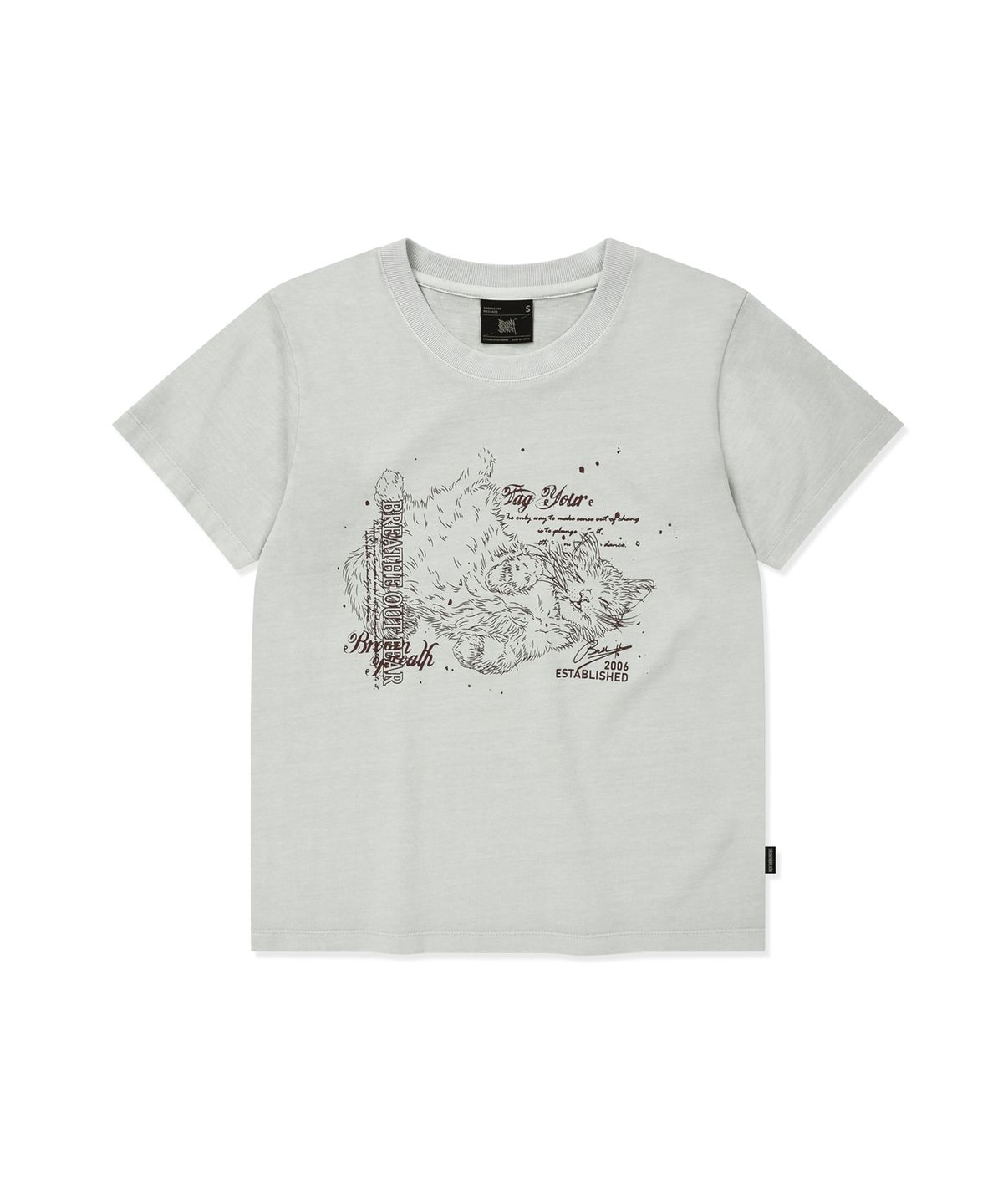 브라운브레스(BROWNBREATH) W SLEEPY TAG PIGMENT TEE - LIGHT GREY