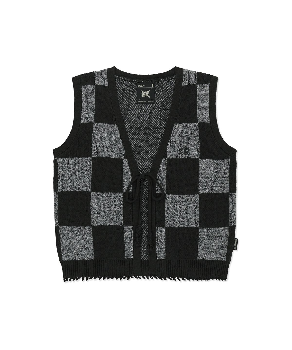 브라운브레스(BROWNBREATH) W TAG CHECK CROCHET VEST - BLACK