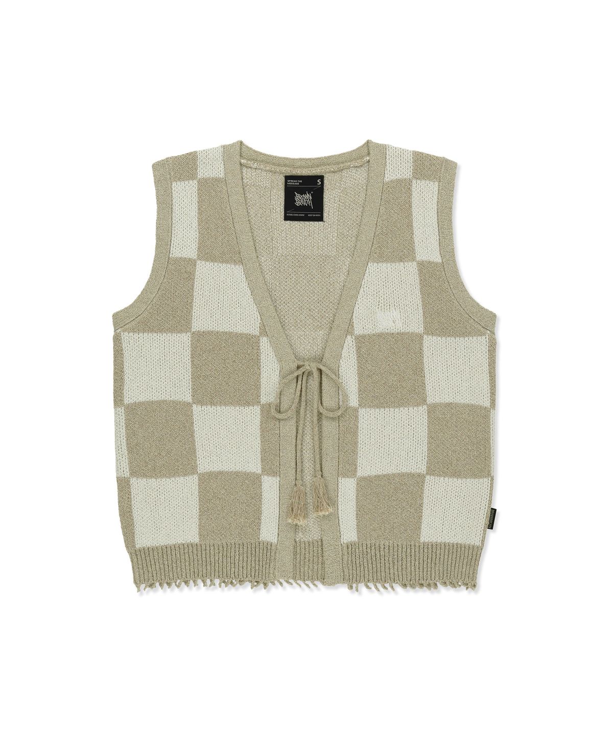 브라운브레스(BROWNBREATH) W TAG CHECK CROCHET VEST - BEIGE