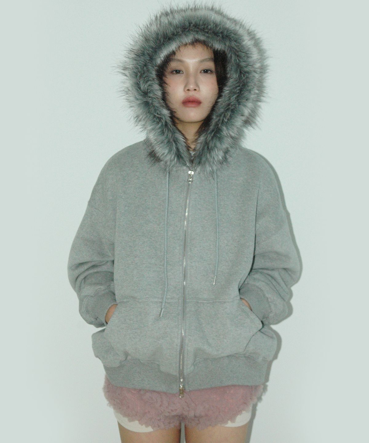애프터썸머(AFTERSUMMER) fur zip hoodie (grey)