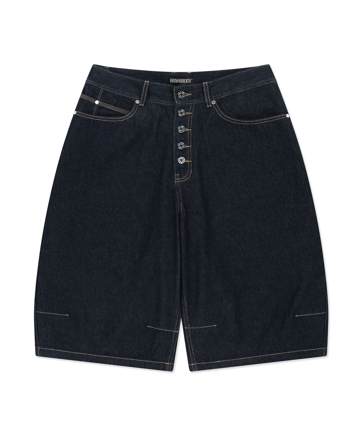브라운브레스(BROWNBREATH) BUTTON DOWN DENIM BERMUDA PANTS - INDIGO