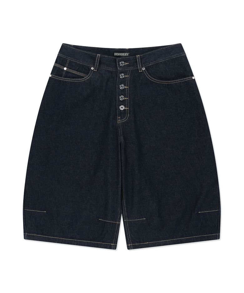 BUTTON DOWN DENIM BERMUDA PANTS - INDIGO