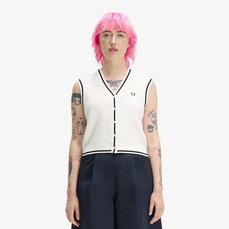 [Womens] 버튼 스루 텍스쳐드 니트 베스트 - 스노우 화이트 AFPF2612132-129